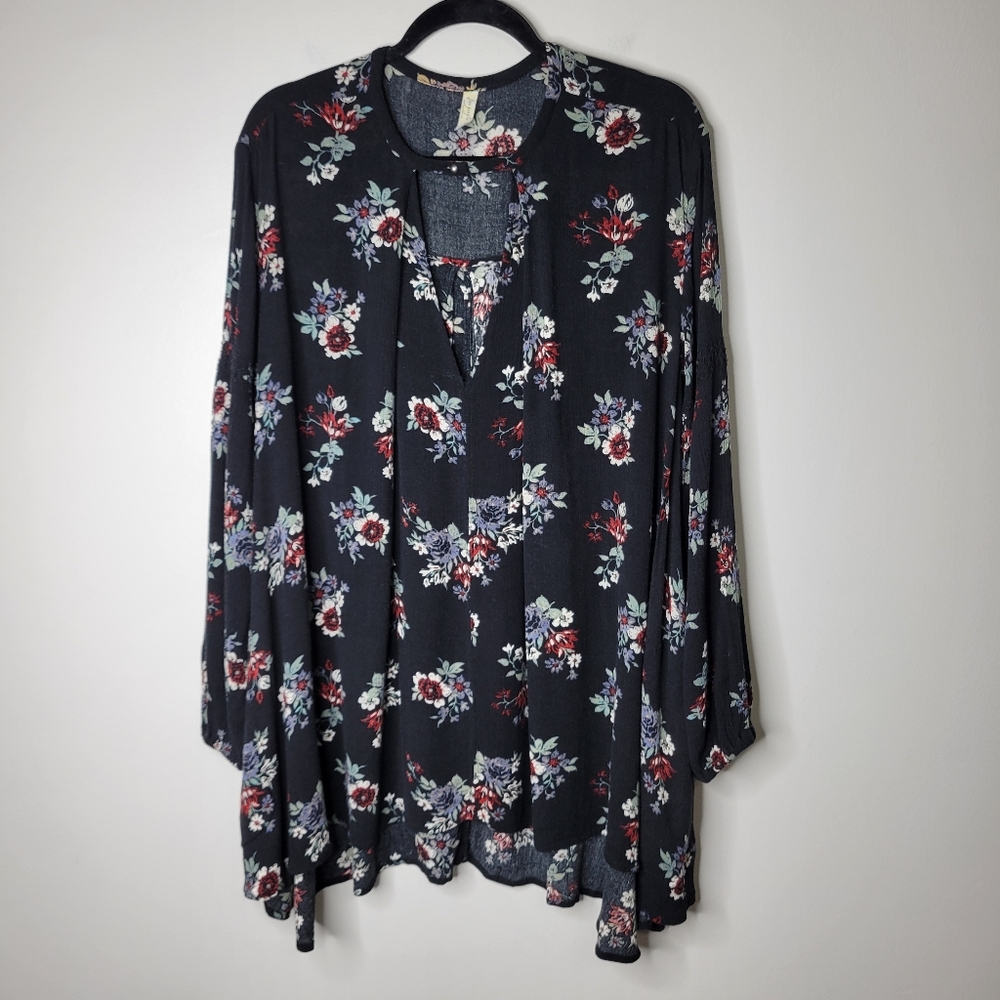 Free People Black Floral Long Sleeve Dress